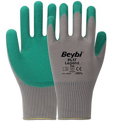 Beybi PL17 Legend No:10 Gri Siyah Polyester Örme Lateks Eldiven PL-17-LEGEND-10-GS